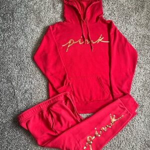 PINK Victoria's Secret Red Track Pants & Hoodie Set